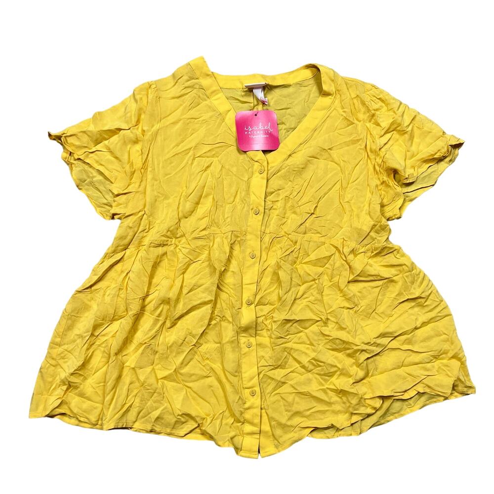 Isabel Maternity Yellow Short Sleeve V-Neck Woven Maternity Shirt - XL - NWT